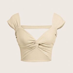 Ribbed Twist-Front Cream Crop Top
